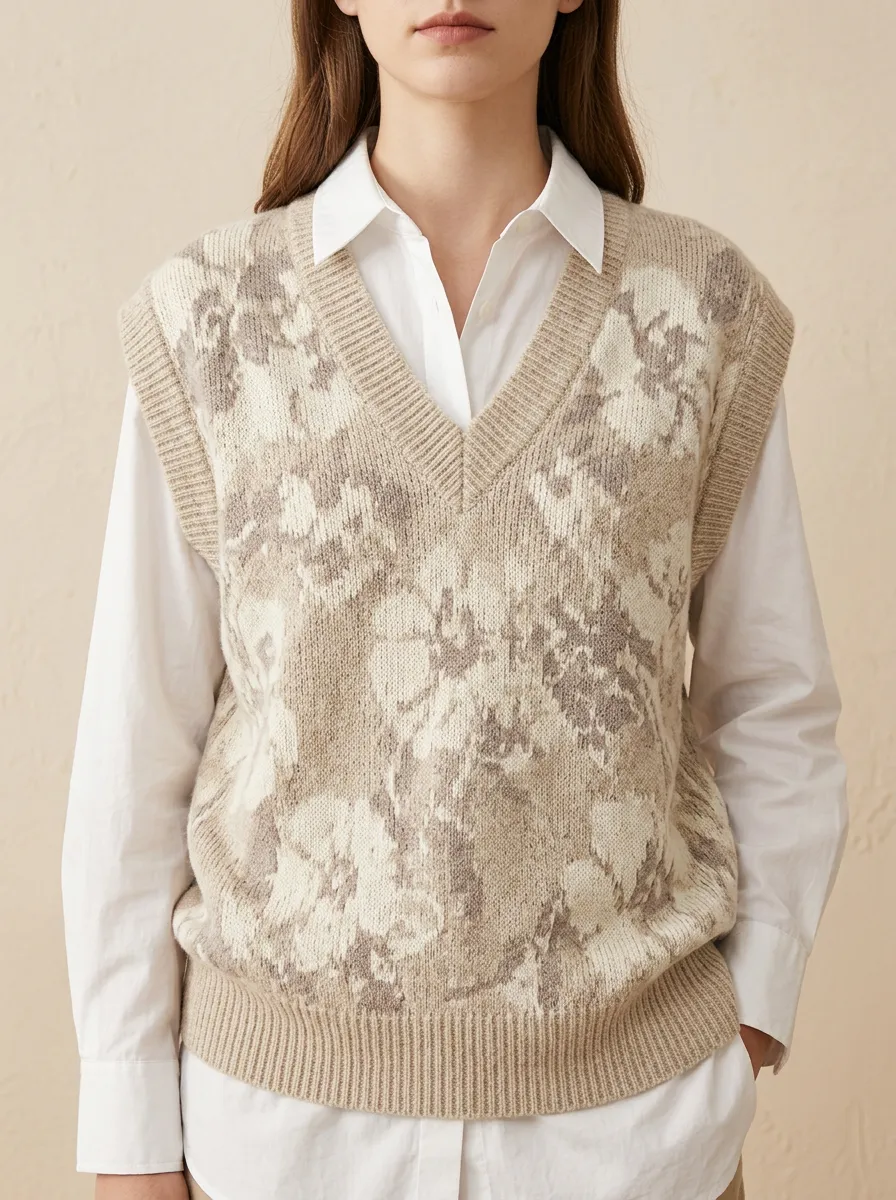 Floral Vneck Sweater Vest