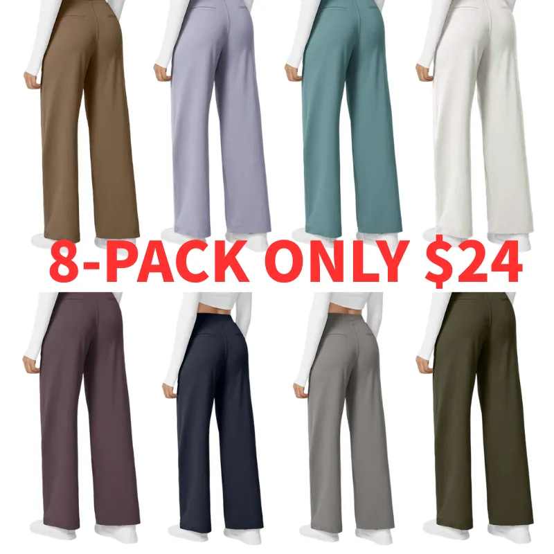 Women‘s Flex High Waisted Plicated Side Pocket Straight Leg Work Pants