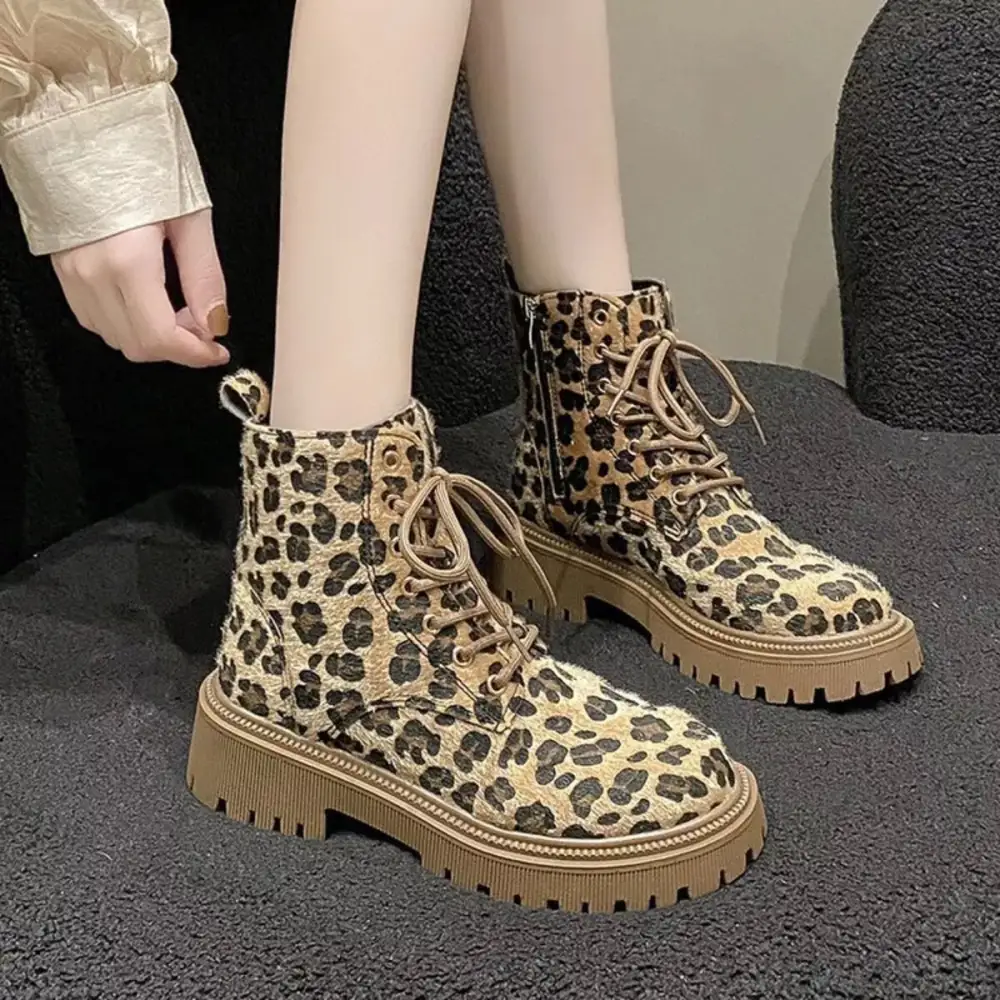 Animal Print Lace Up Ankle Boots