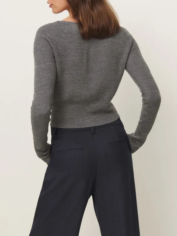 Button Front Cropped Knit Cardigan