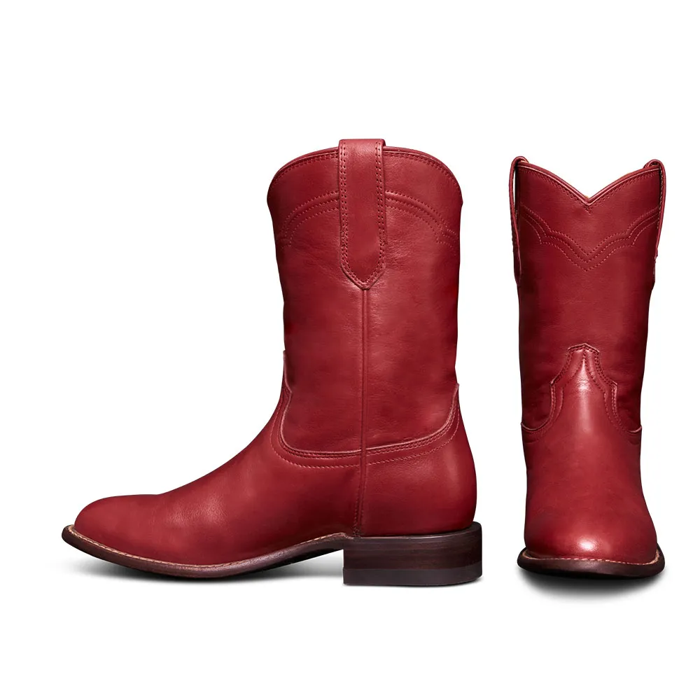 Faux-Leather Round-Toe Chunky-Heel Block-Heel Mid-Calf Boots