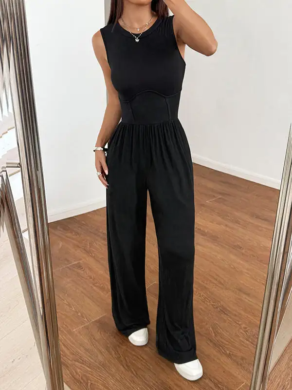 Hoog Getailleerde Losse Jumpsuits Met Ronde Hals En