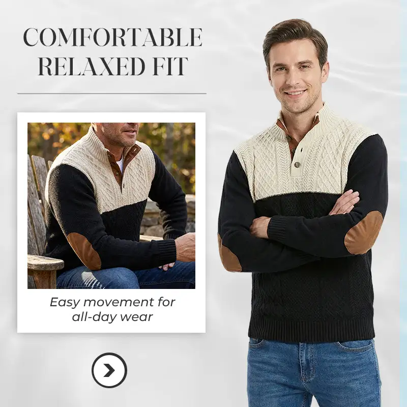 70%  OFF !! Men's Colorblock Button-Neck Sweater
