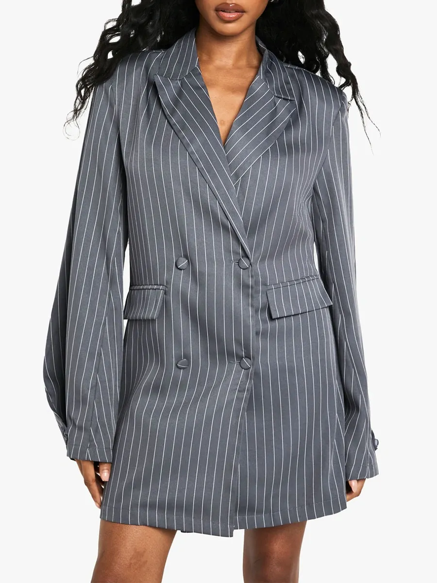 Women's Black Belted Waist Blazer Dress