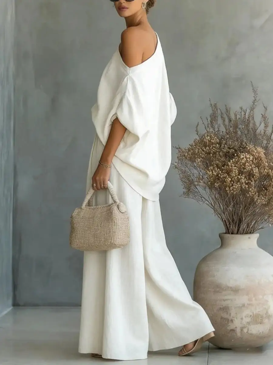 Relaxed One Shoulder Blouse And Pants Set