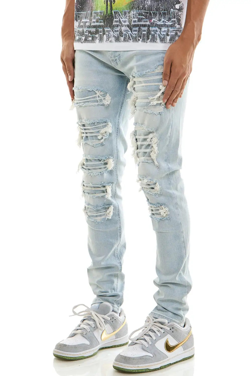 Men's Streetwear Skinny Distressed Raw Hem Jeans