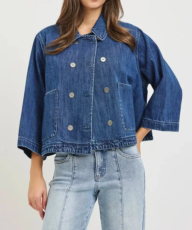 Double-breasted Flowy Cropped Jacket
