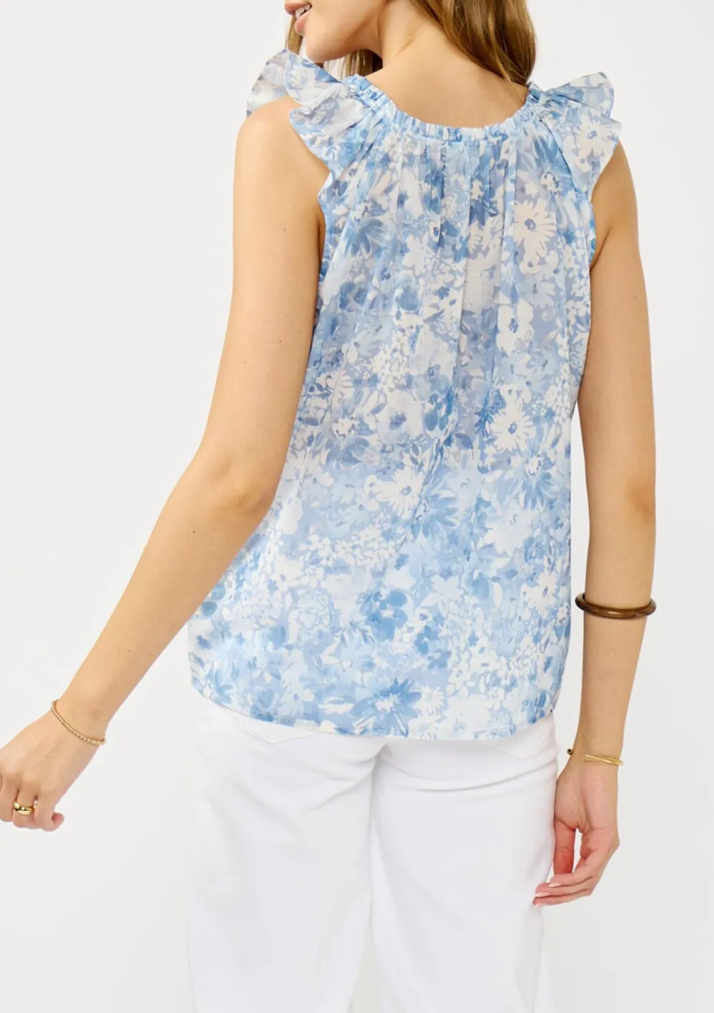Lace-Up Floral Sleeveless Top