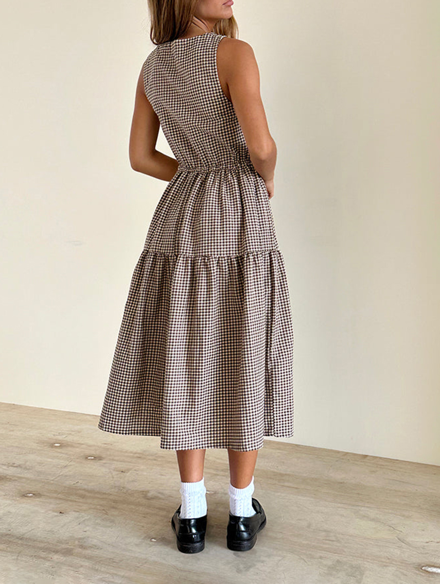 Smock Dress In Mini Brown Gingham
