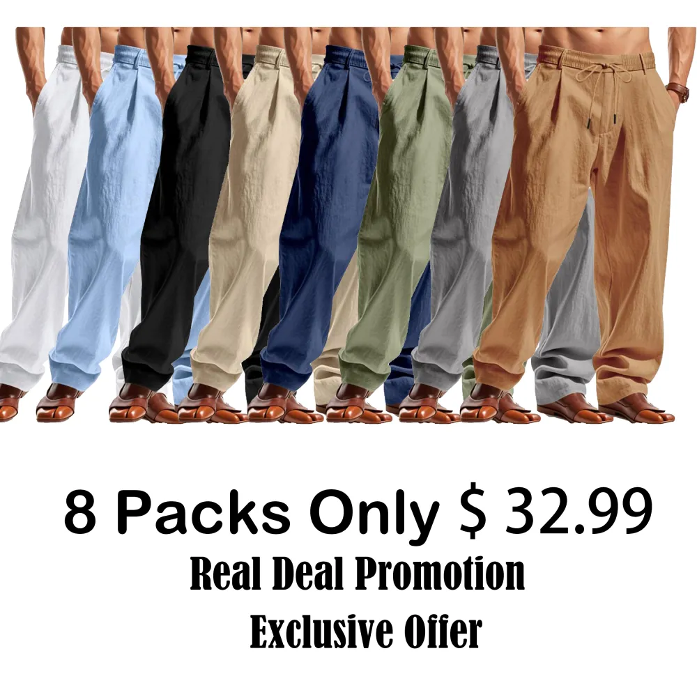 Men’s Solid Color Linen Pants – Casual Wide-Leg Regular Fit Trousers for Spring & Fall