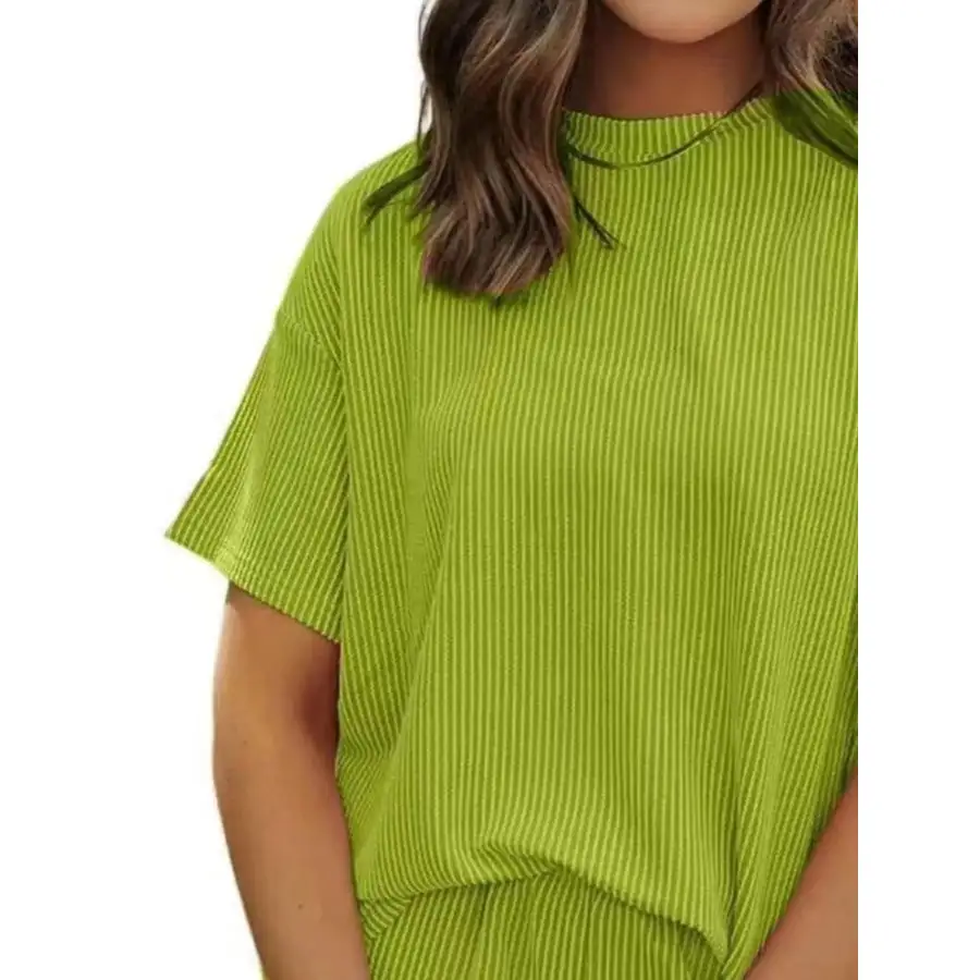 Ribbed Short Sleeve Top and Shorts Two Piece Set