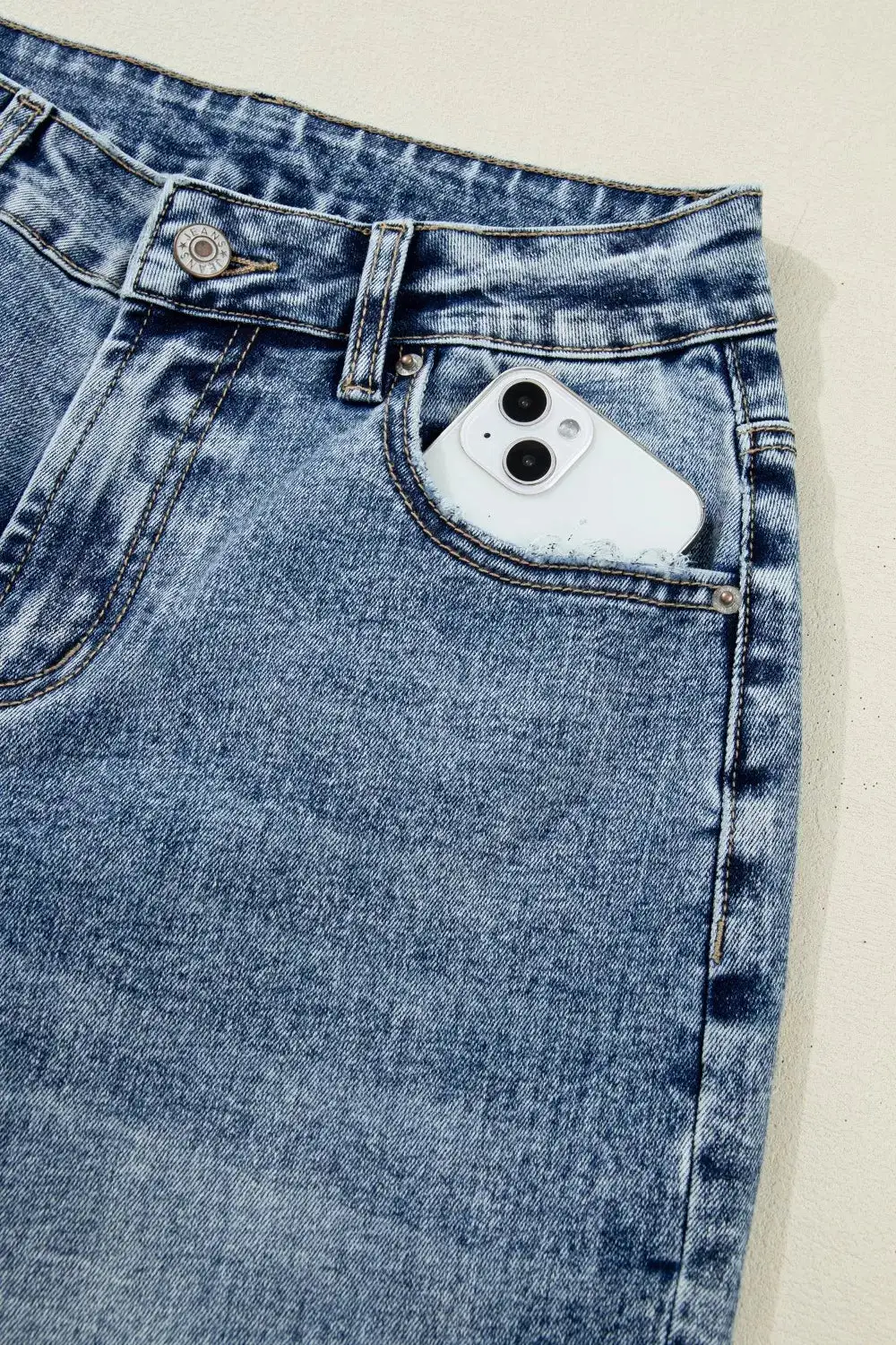 Straight Leg Cuffed Denim Jeans
