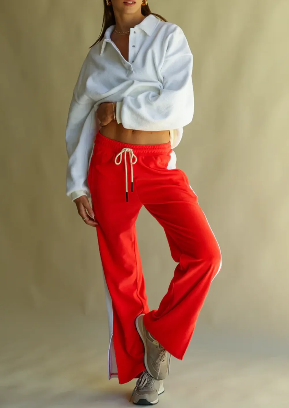 DRAWSTRING CONTRAST COLOR PANTS