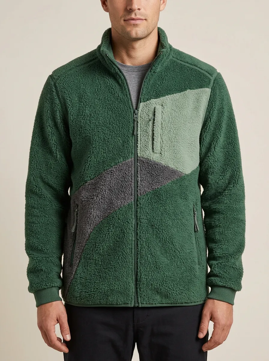 Colorblock Sherpa Fleece Collar Jacket