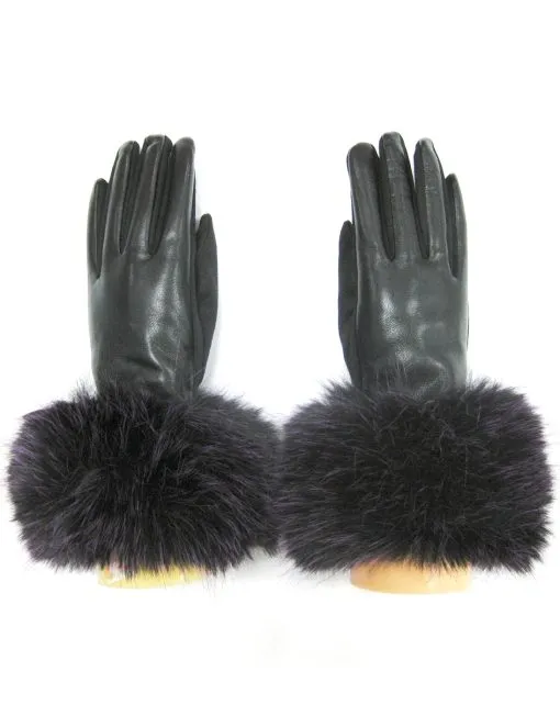 Faux Leather Fur Trim Gloves