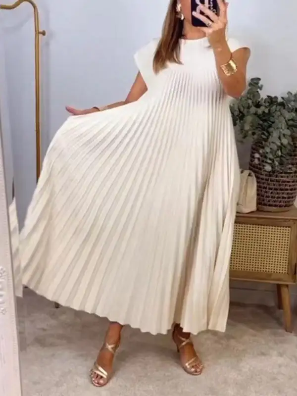 High Color Pleated Neck Maxi Dress