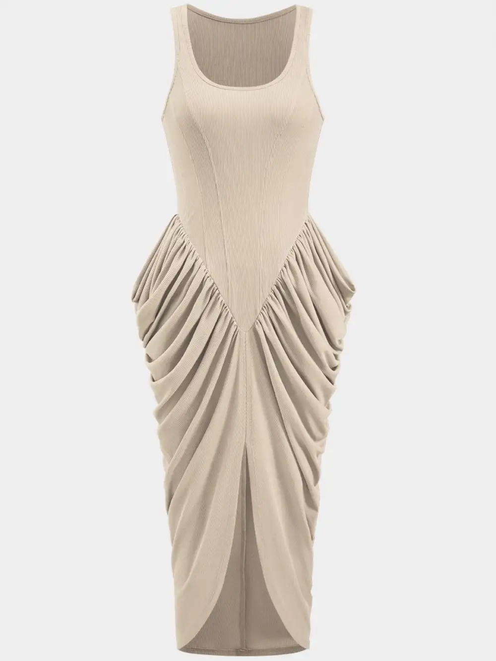 Ruched Slit Midi Dress
