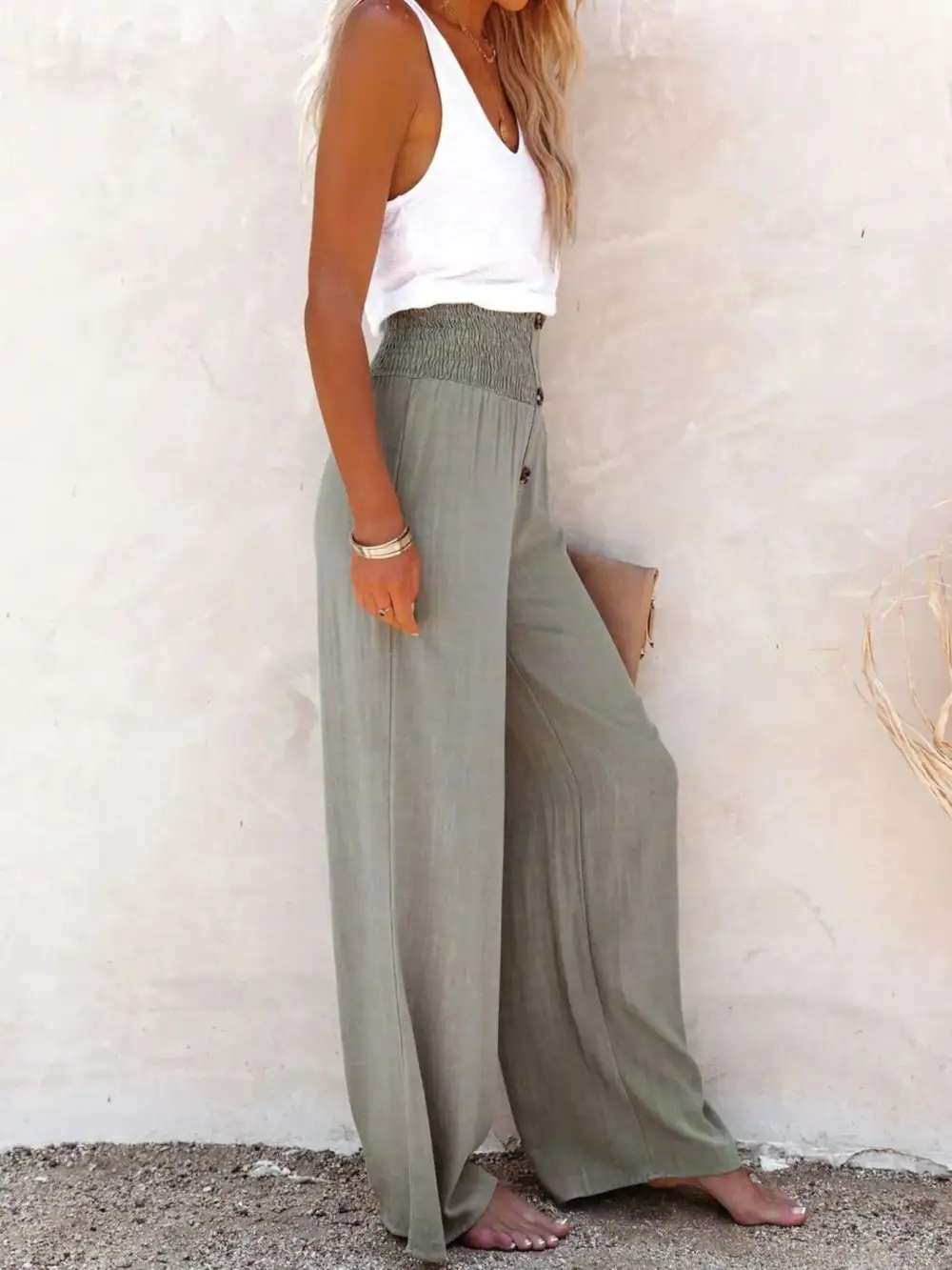 High Waisted Textured Wide Leg Plus Pants
