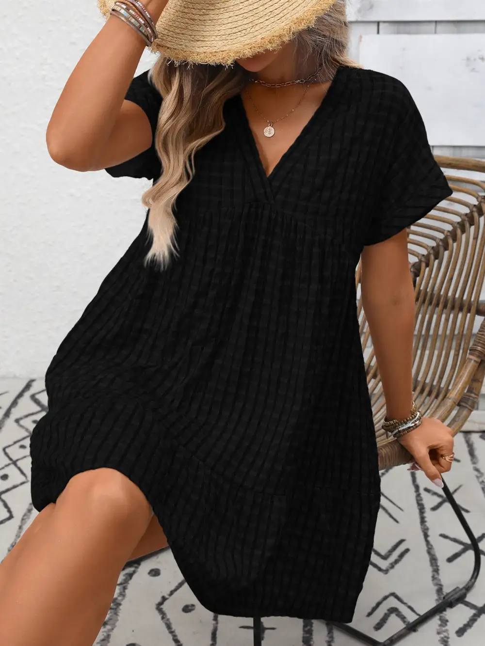Plaid V Neck Ruffle Mini Dress