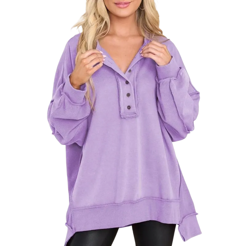Women's Oversized Button Henley Sweatshirts
