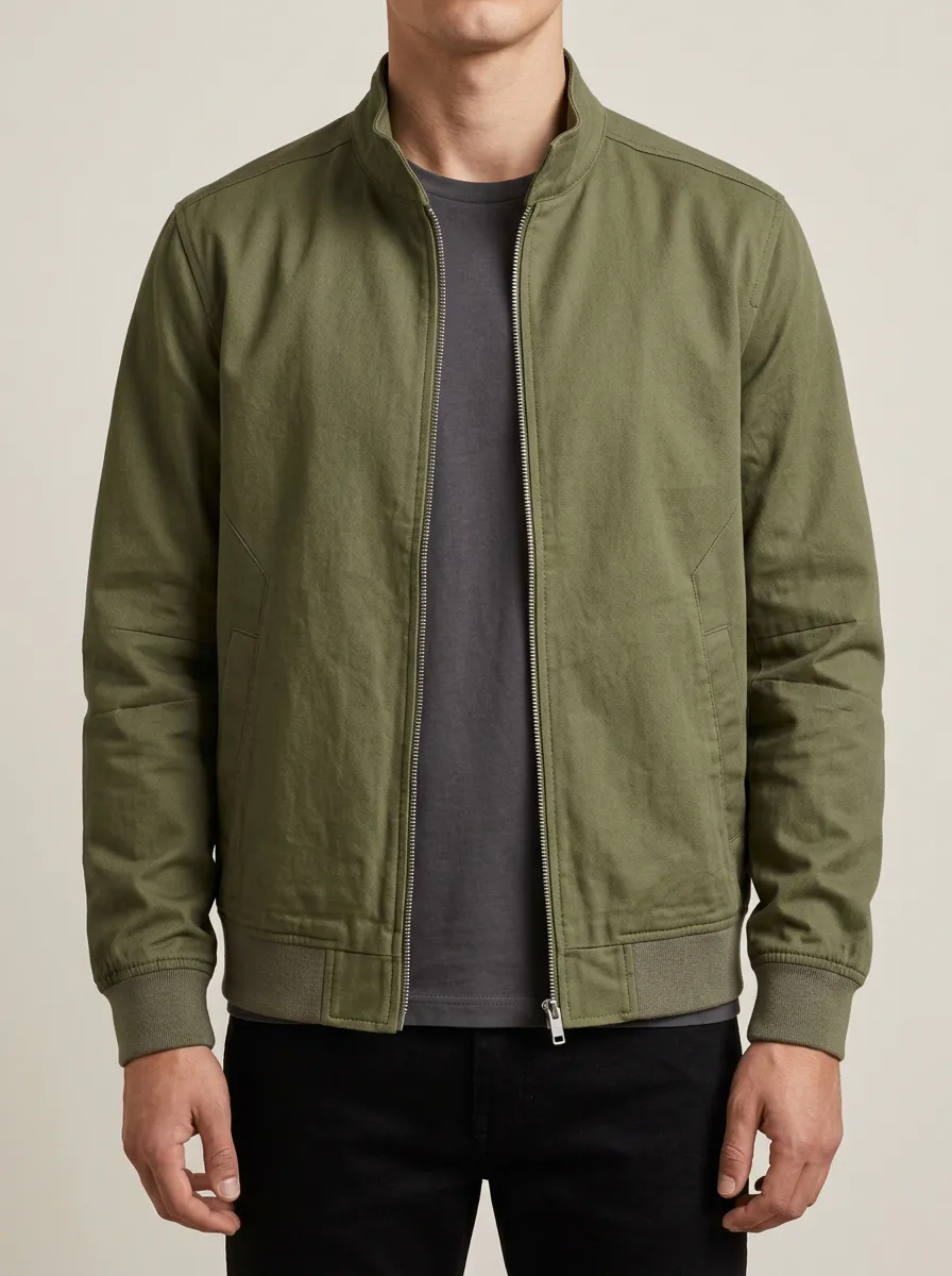 Everyday Solid Zip Bomber Jacket