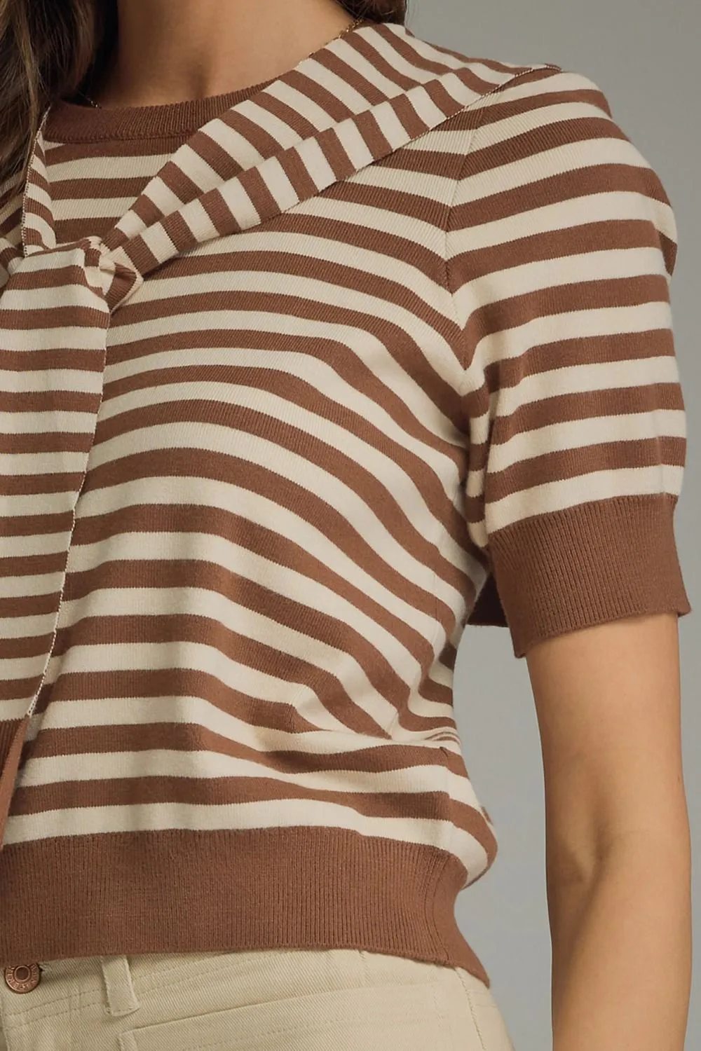 Relaxed Striped Sweater With Scarf Tie