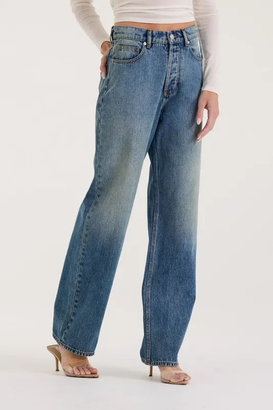 Veiled Blue Wash High-Rise Straight Leg Jeans