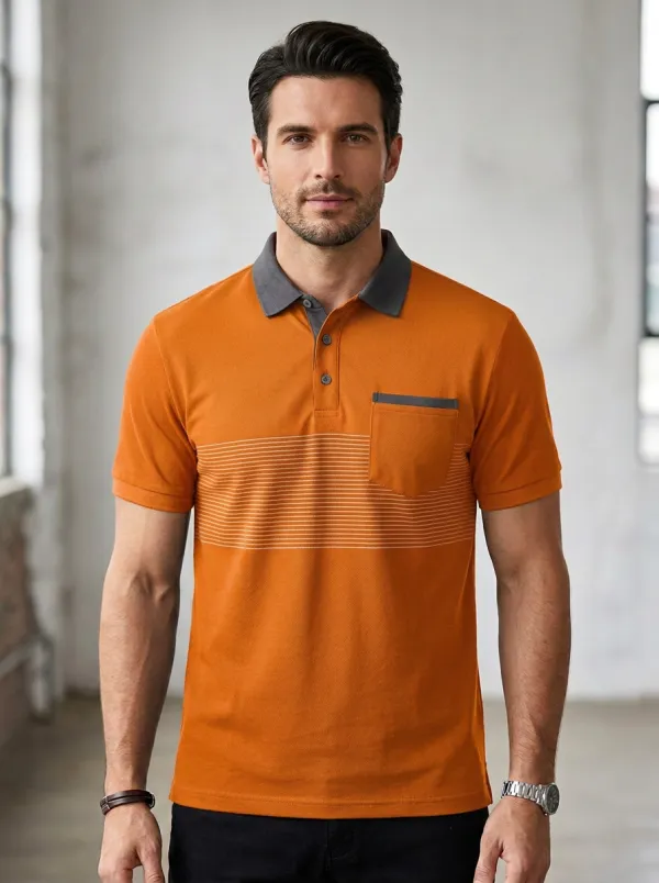 Men's Heritage Inspired Colorblock Striped Pocket Polo Shirt