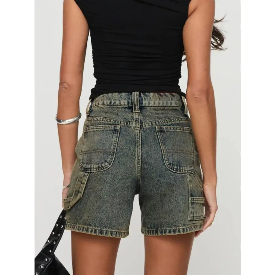 Washed High Rise Denim Shorts