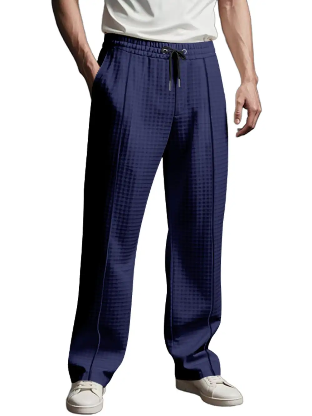 Men's Full Size Textured Drawstring Casual Pants Plus