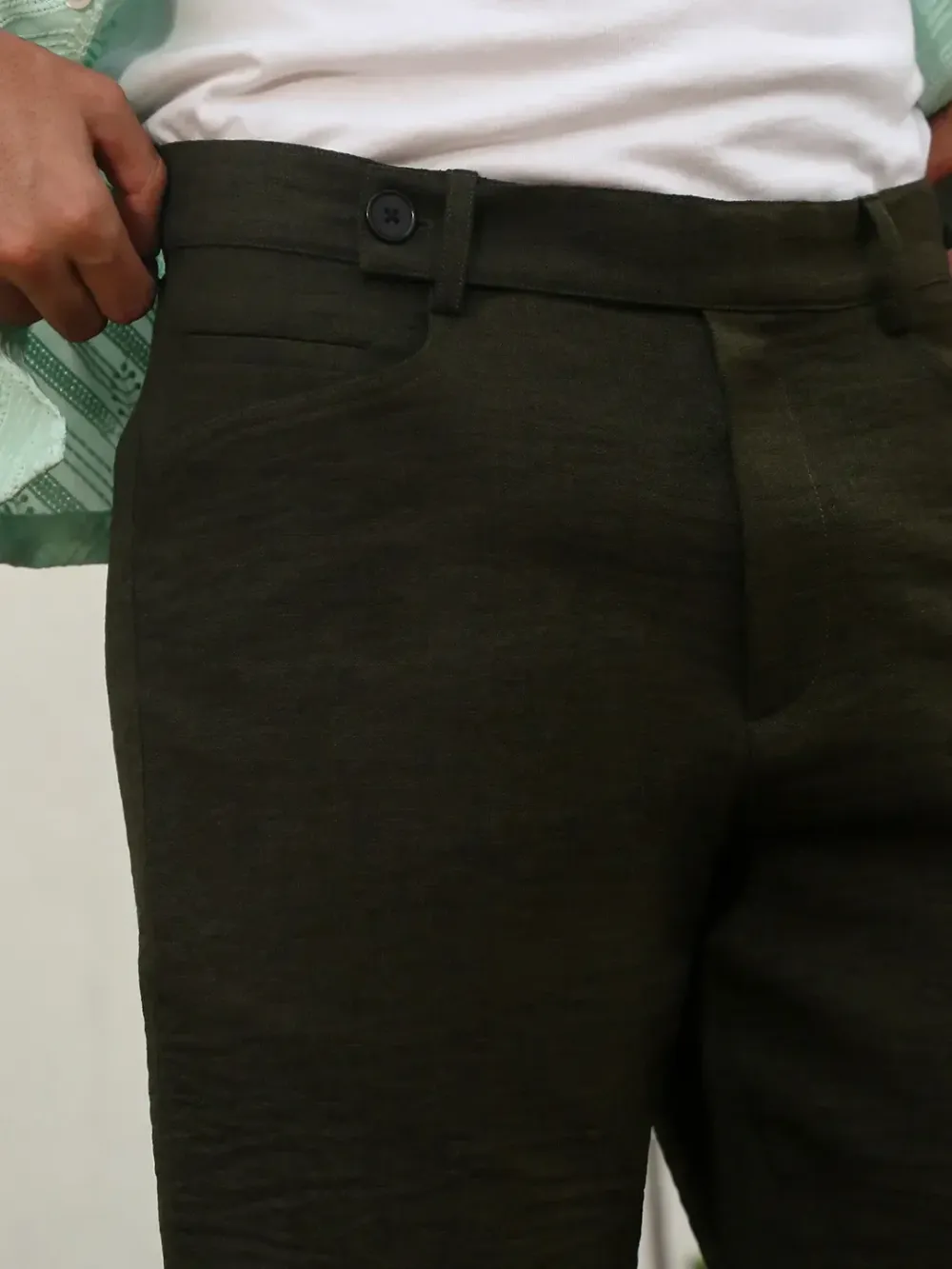 Green Casual Style Poly-Linen Shorts