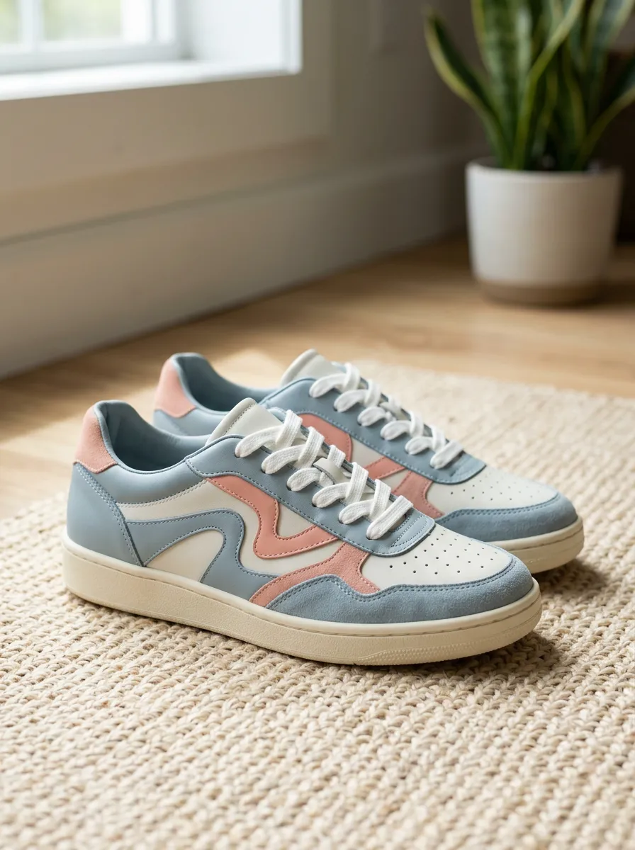 Women's Pastel Blue and Pink Colorblock Printed Sneakers