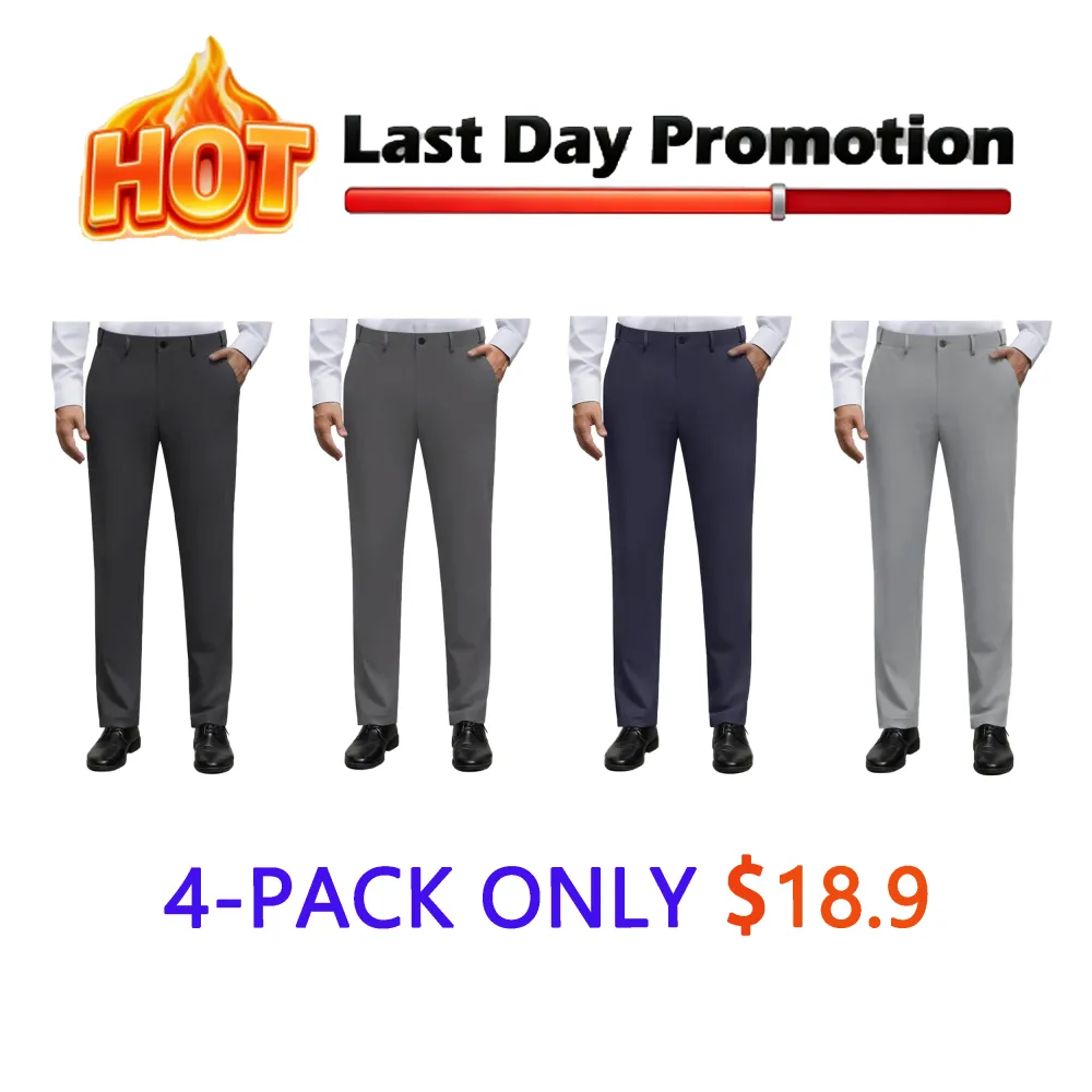 Men's No-Iron Stretch Dress Pants | Expandable Waist Flat Front Golf Pants for Business & Casual Wear