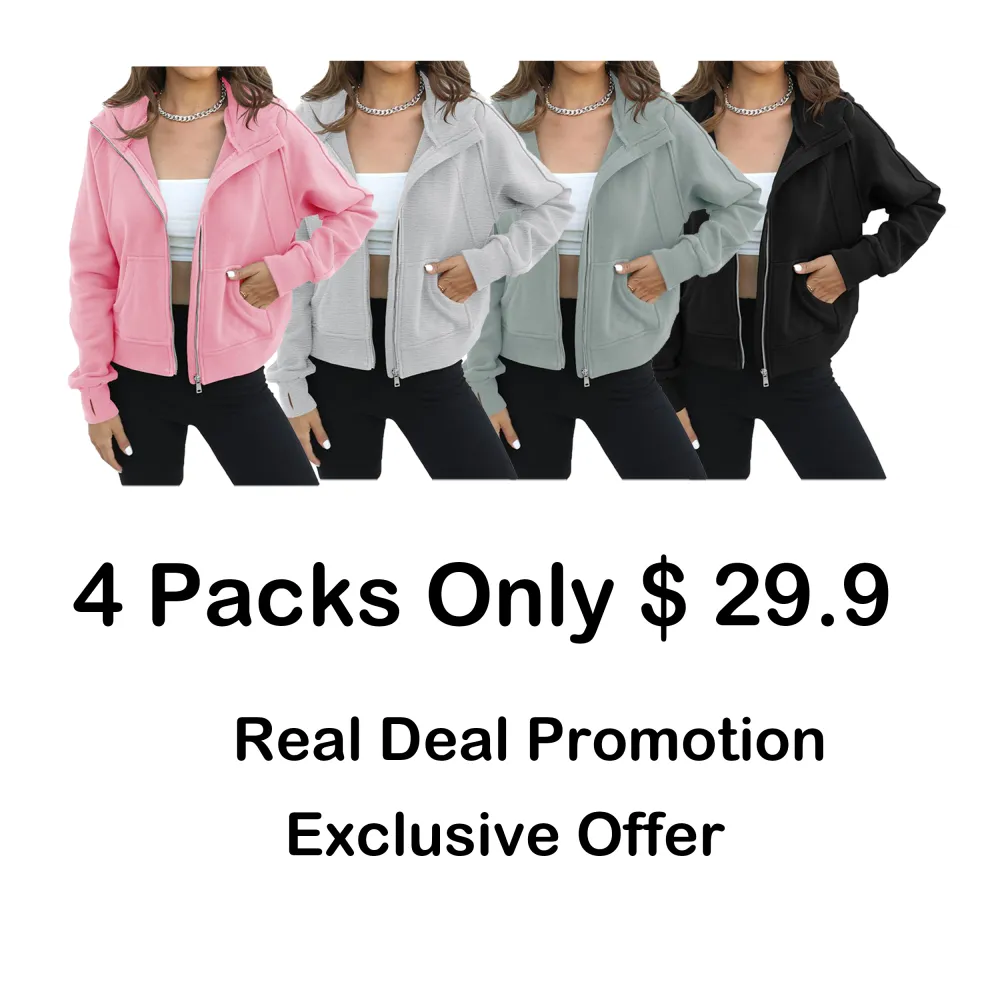 Womens Zip Up Sweatshirts Fleece Lined Collar Crop Hoodie Casual Cotton Long Sleeve Tops with Thumb Hole