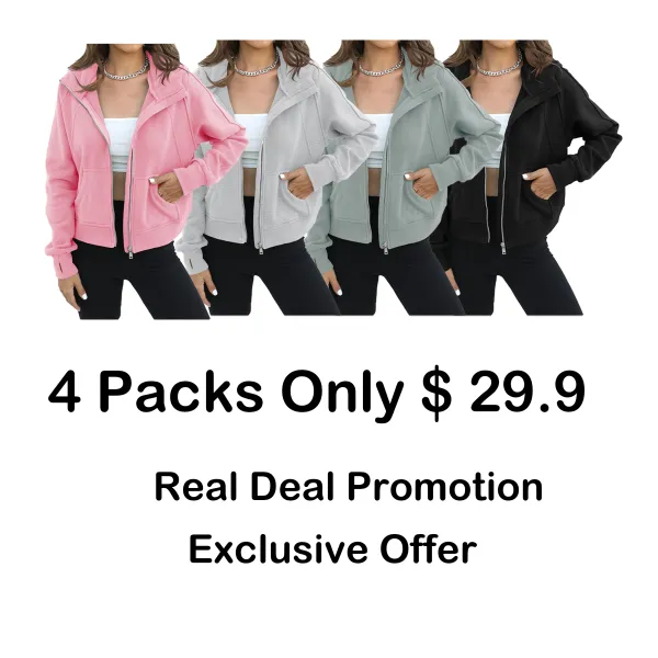 Womens Zip Up Sweatshirts Fleece Lined Collar Crop Hoodie Casual Cotton Long Sleeve Tops with Thumb Hole