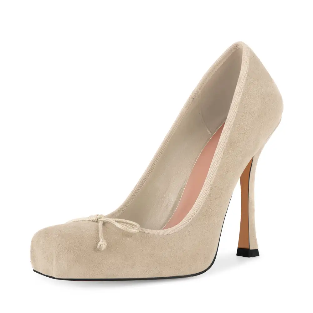 Suede Finish Leopard Pattern Square Toe Stiletto Pumps