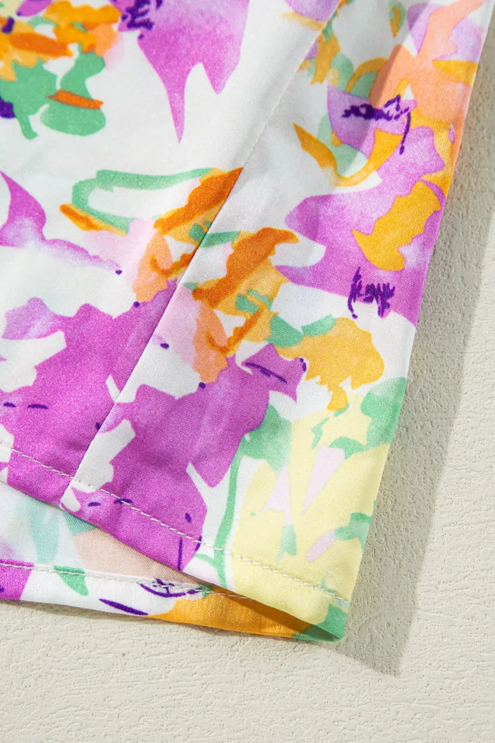 Abstract Print Ruffled Notched Neck Blouse