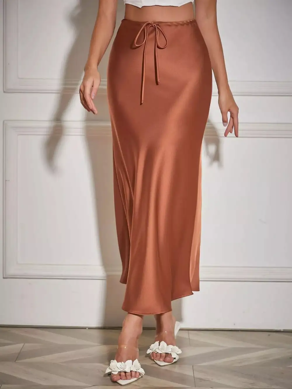 Relaxed Satin Midi Skirt