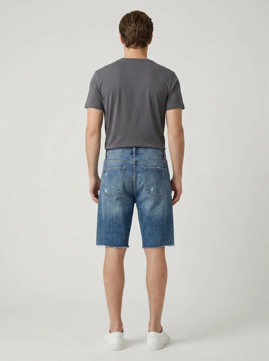 Men's Wave Geometric Distressed Distressed Denim Shorts