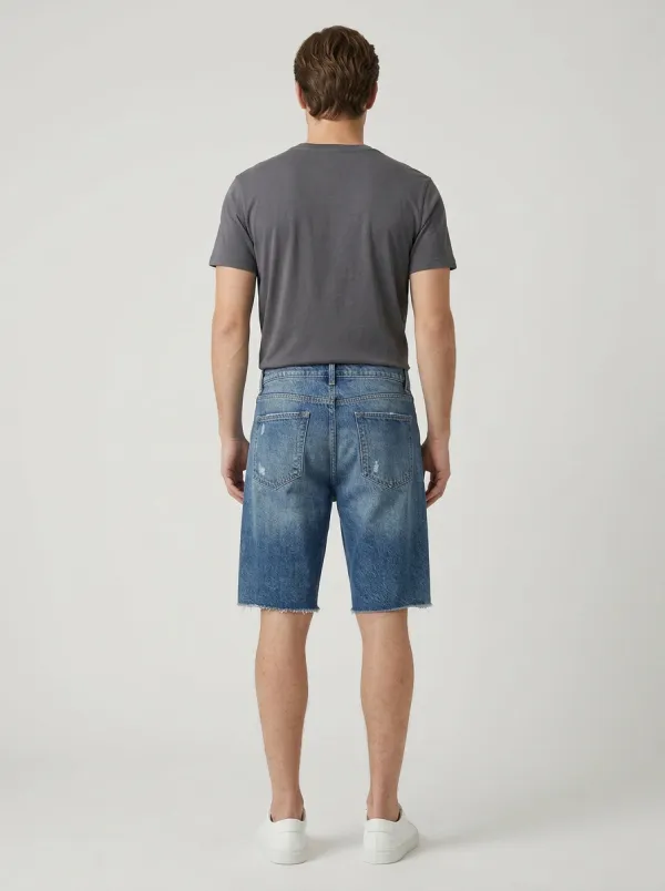 Men's Wave Geometric Distressed Distressed Denim Shorts