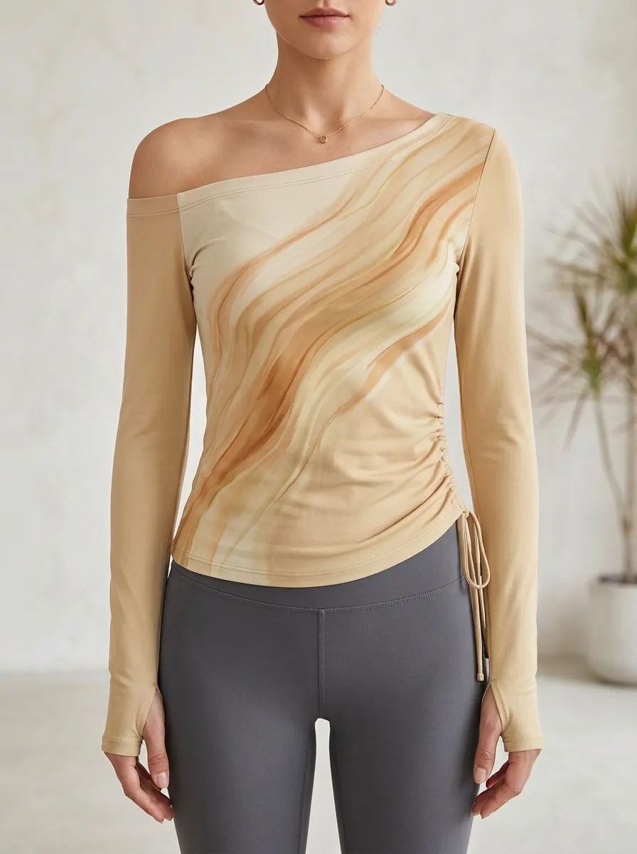 Marble Wave Asymmetric Yoga Top