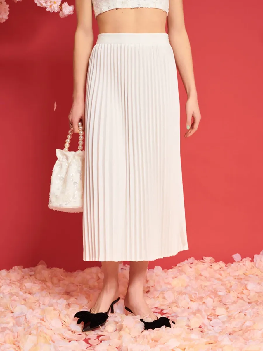 Casual Pleated Midi Skirt