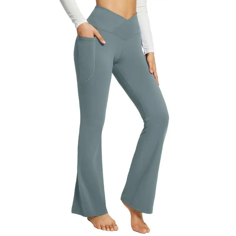 Women’s V Crossover Flare Leggings with Pockets – Flattering Fit. Effortless Stretch. All-Day Confidence.