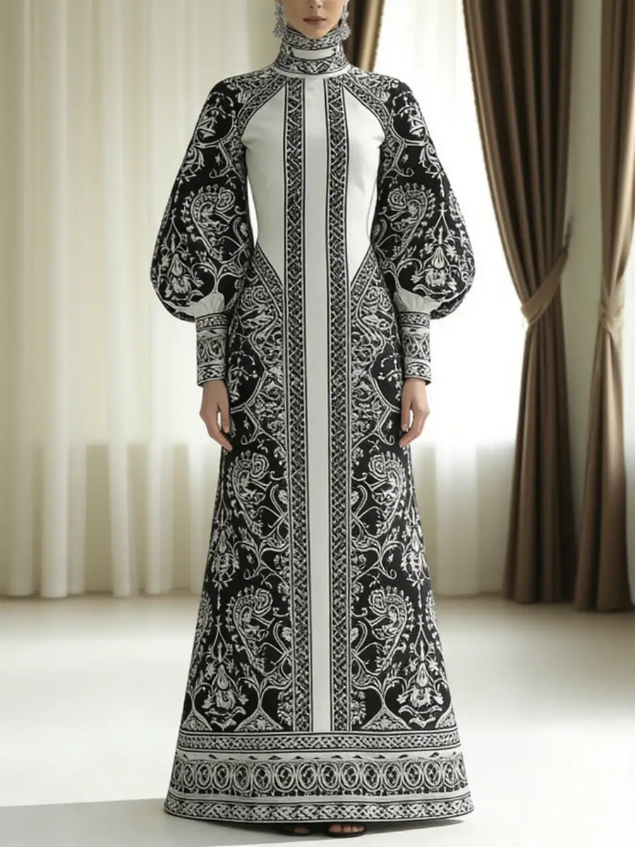 Flower Long Neck Maxi Dress