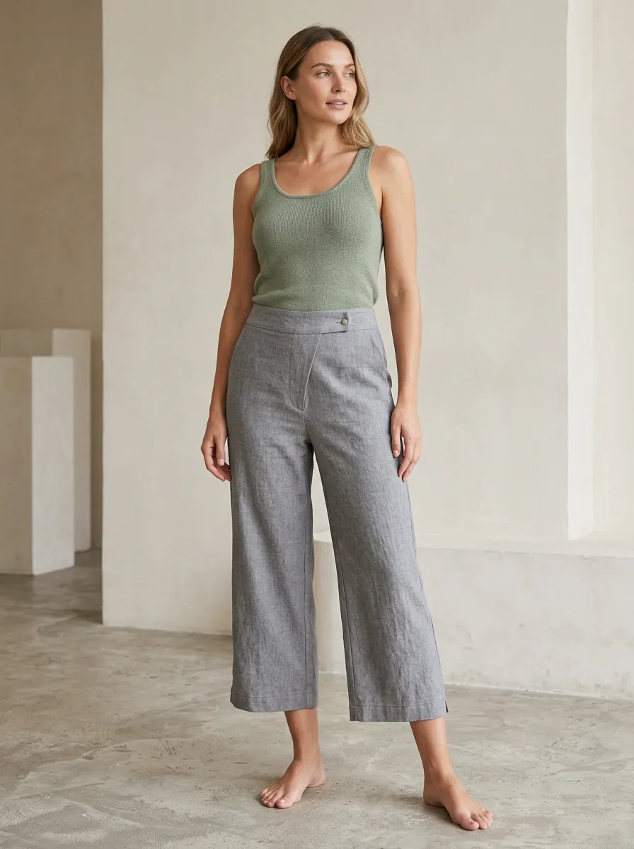 Essential Linen Blend Casual Look Women's Cropped Pants