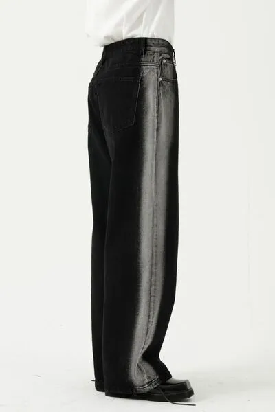 Effortless Washed Pocketed Stretch Straight Leg Jeans