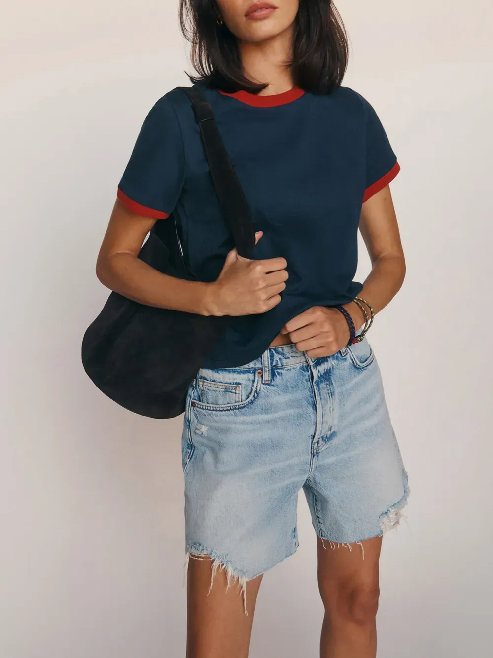 Classic Ribbed Trim Crew Neck T-Shirt