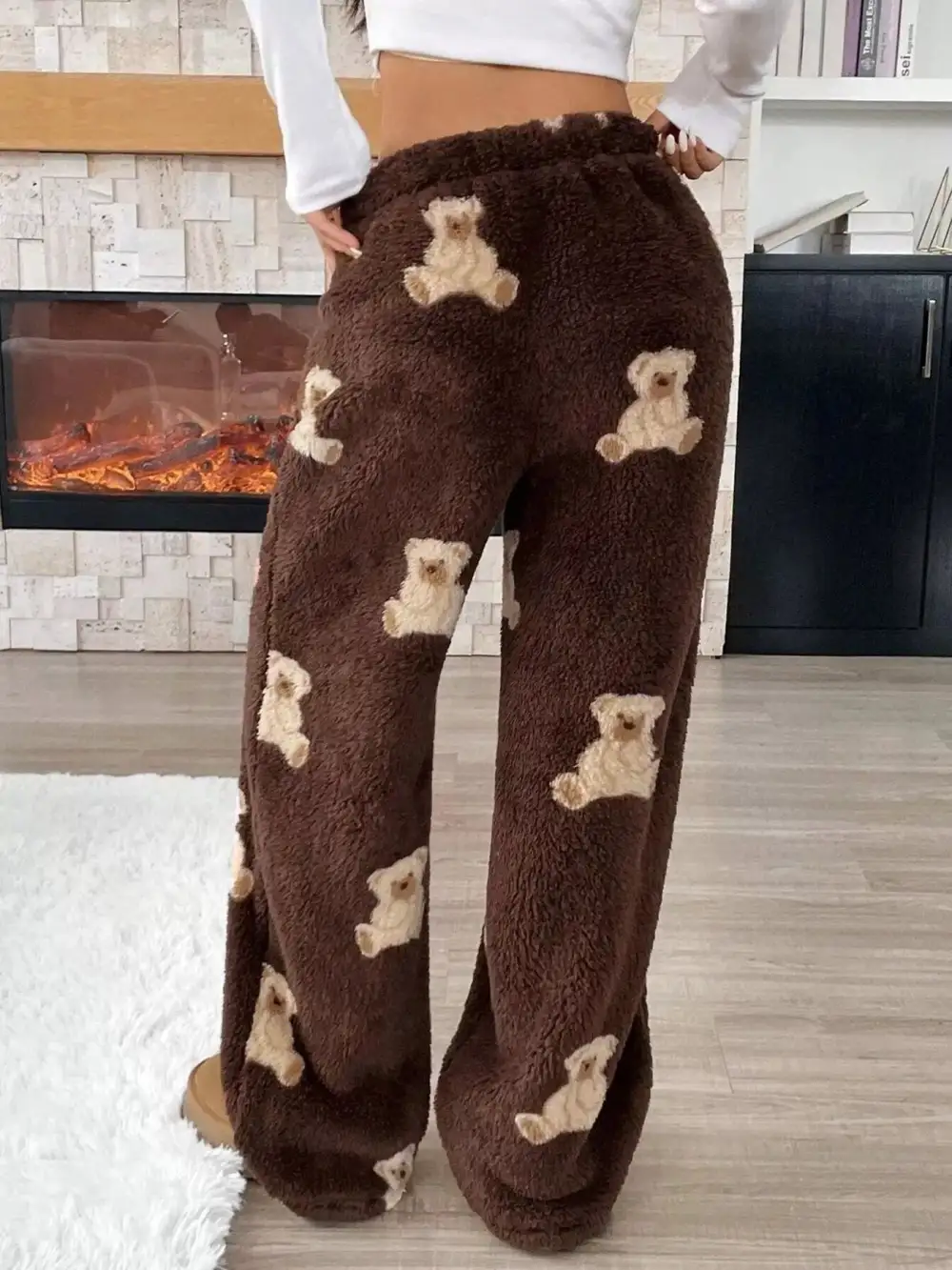 Teddy Bear Print Fluffy Pants