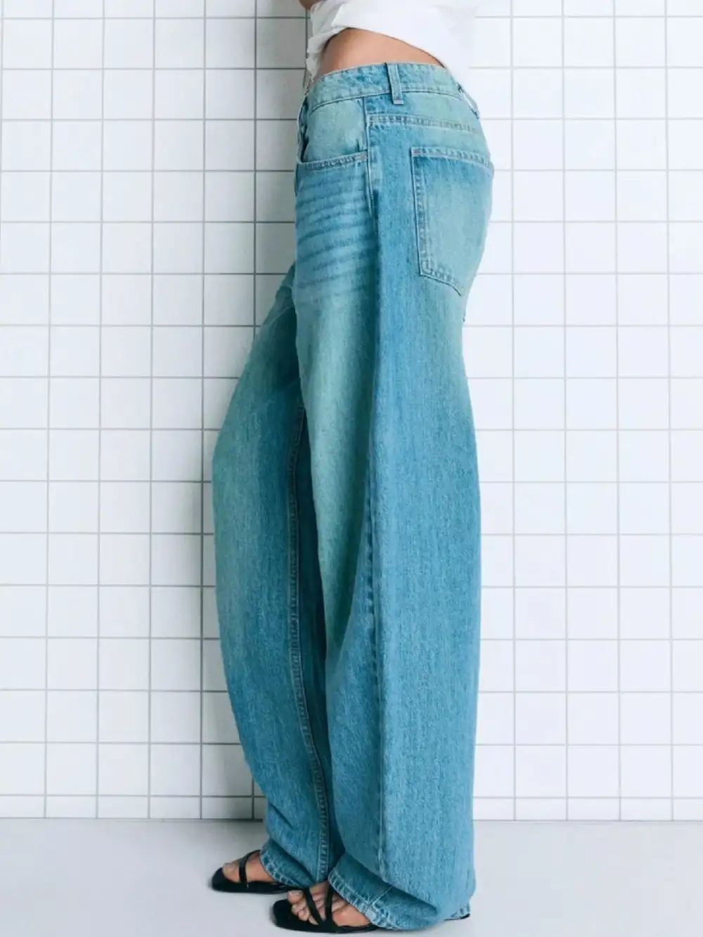 Polished Wide Leg Washed Denim Jeans