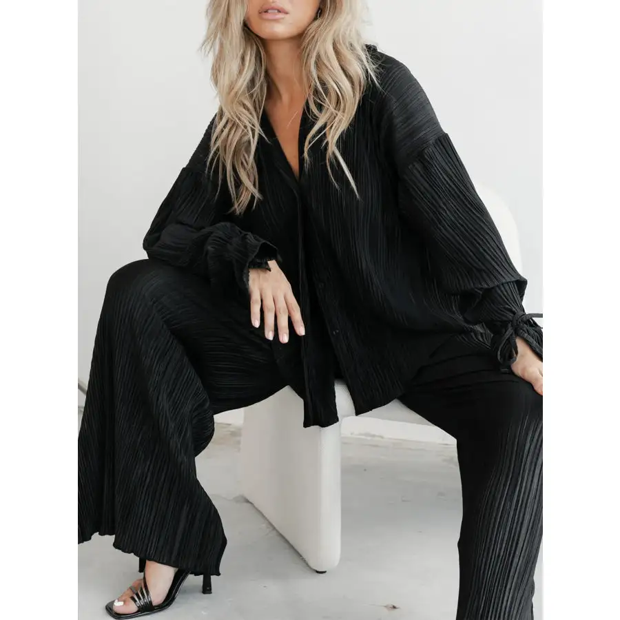 Button Up Long Sleeve Top and Pants Set